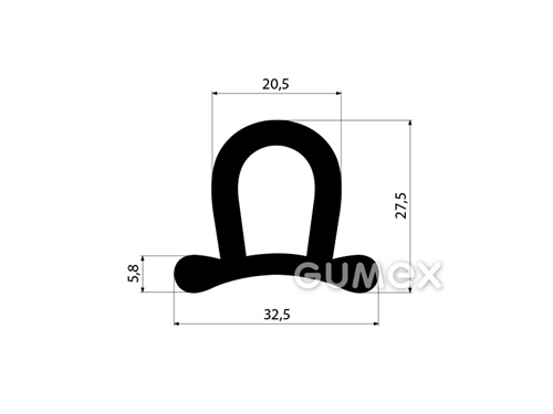 Geformtes Gummiprofil mit Loch, 27,5x32,5mm, 70°ShA, EPDM, -40°C/+100°C, schwarz, 